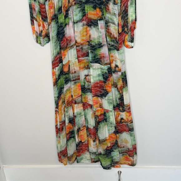 Anthropologie Abstract Watercolor Somerset Tiered Maxi Dress XL Green Orange - Picture 15 of 16